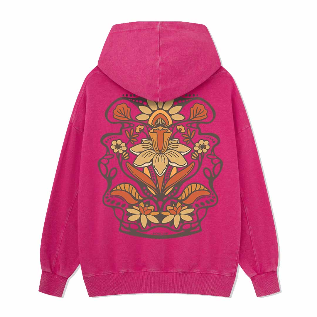 Spring Flower Back-printed Washed Hoodie