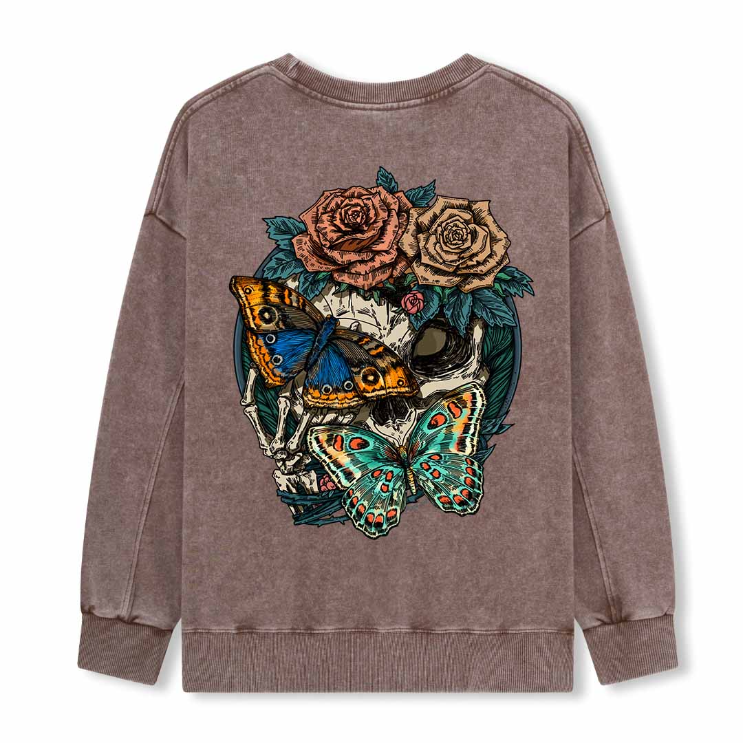 Floral Skull Washed Sweatshirt