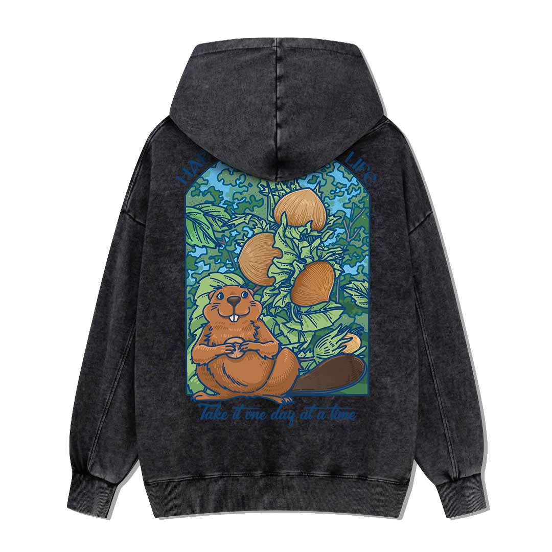 Happy Mind Happy Life Washed Hoodie