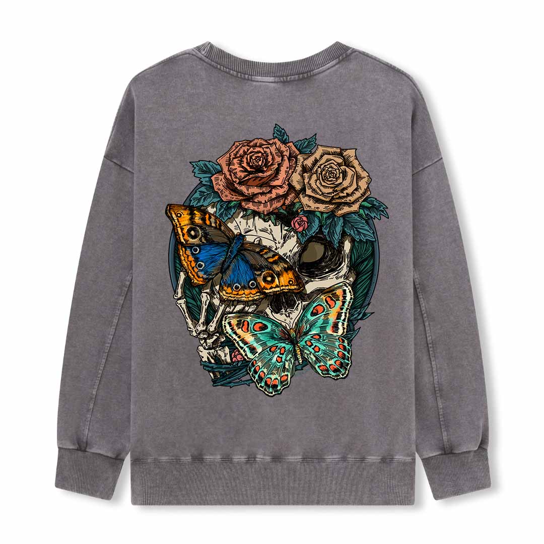 Floral Skull Washed Sweatshirt