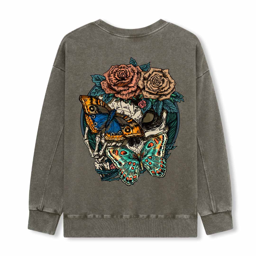 Floral Skull Washed Sweatshirt