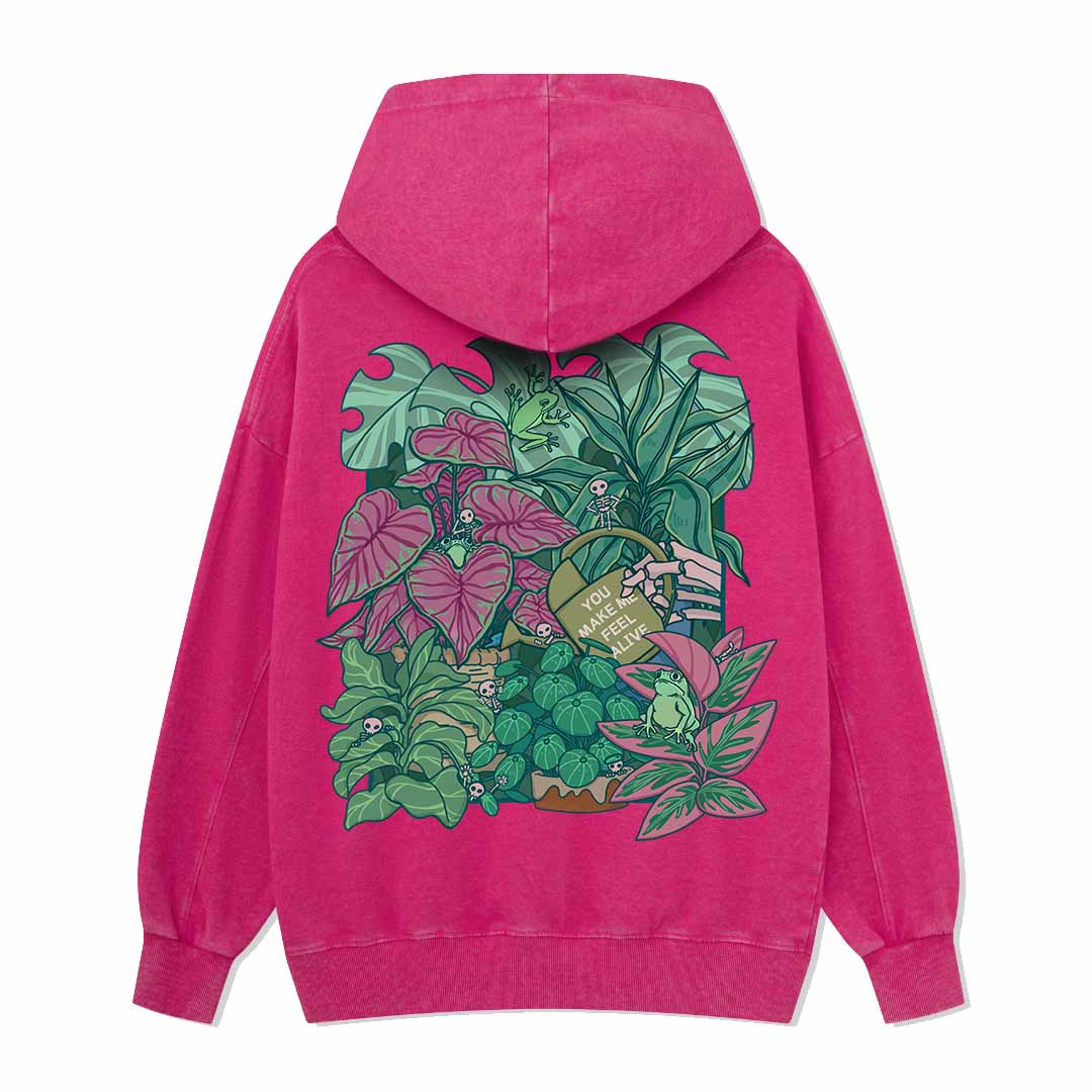 You Make Me Feel Alive Back-printed Washed Hoodie