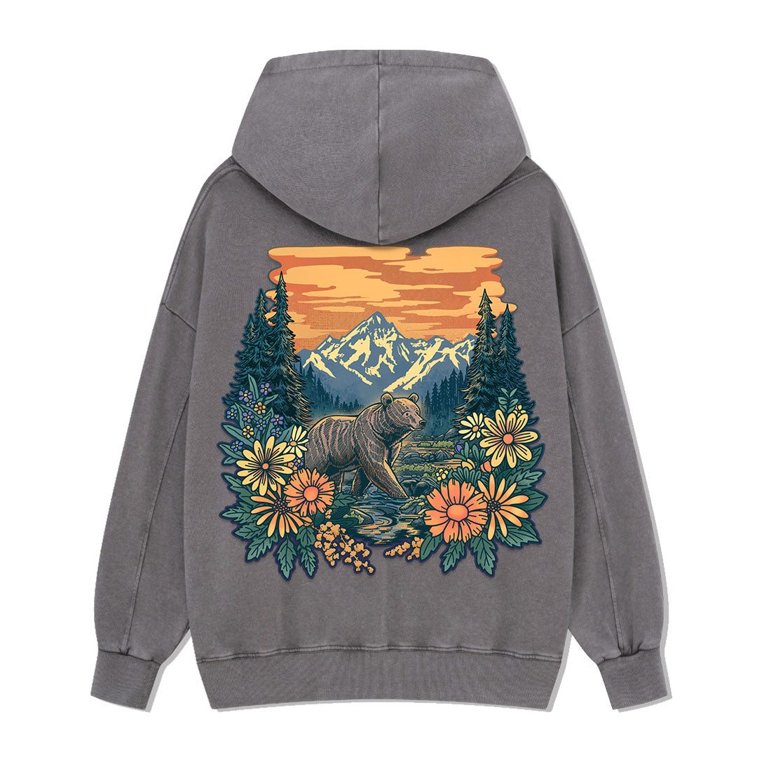 Go Into Nature Back-printed Washed Hoodie