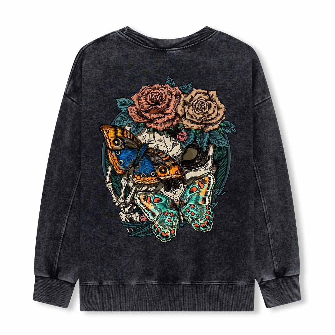 Floral Skull Washed Sweatshirt
