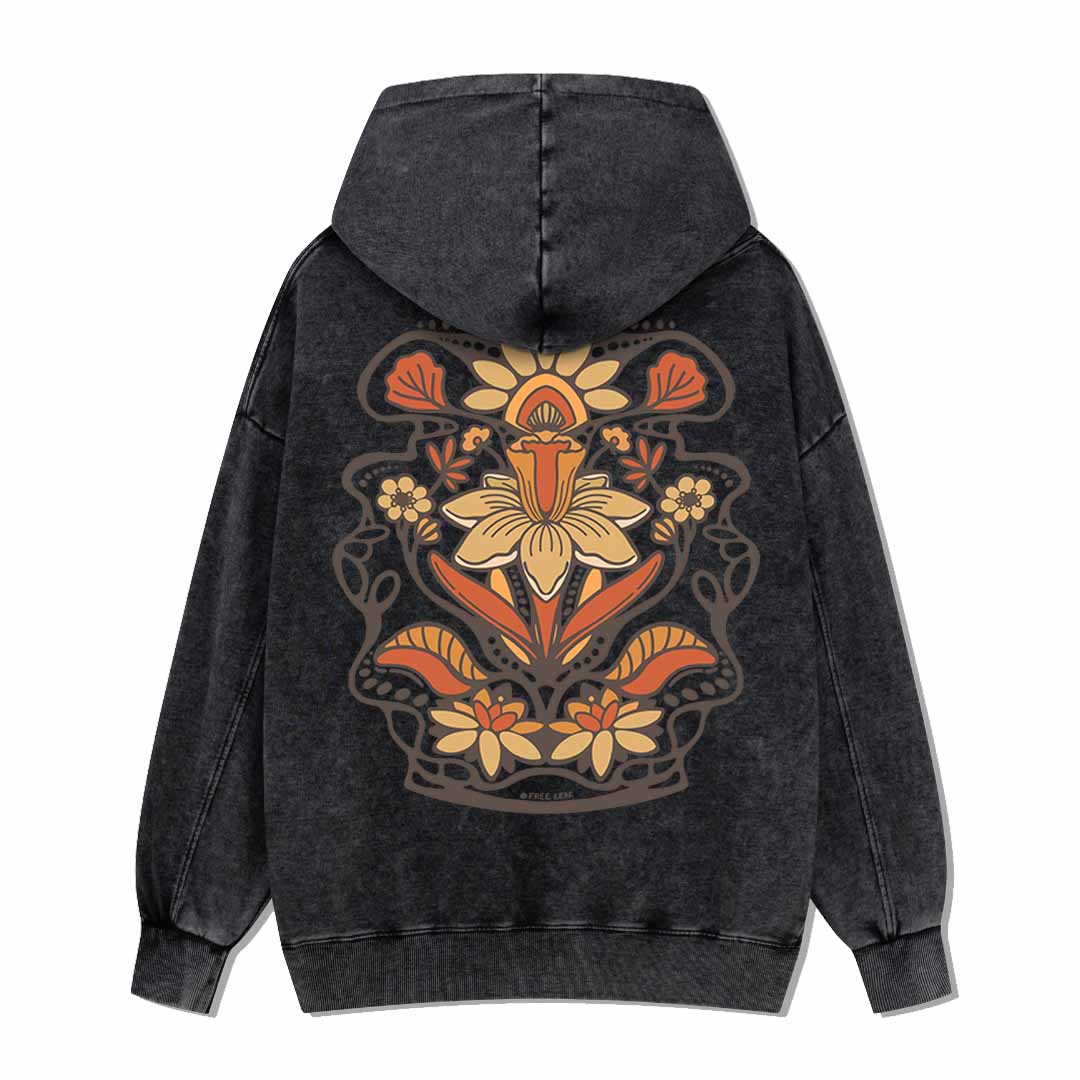 Spring Flower Back-printed Washed Hoodie