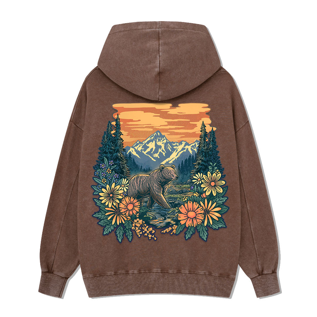 Go Into Nature Back-printed Washed Hoodie