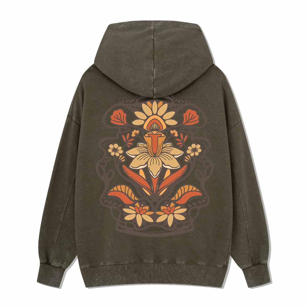 Spring Flower Back-printed Washed Hoodie