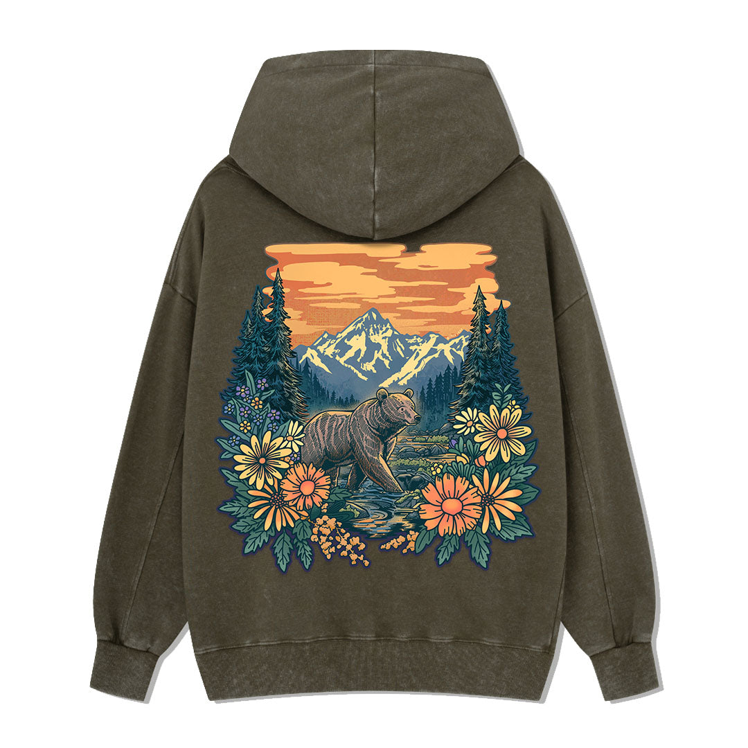 Go Into Nature Back-printed Washed Hoodie