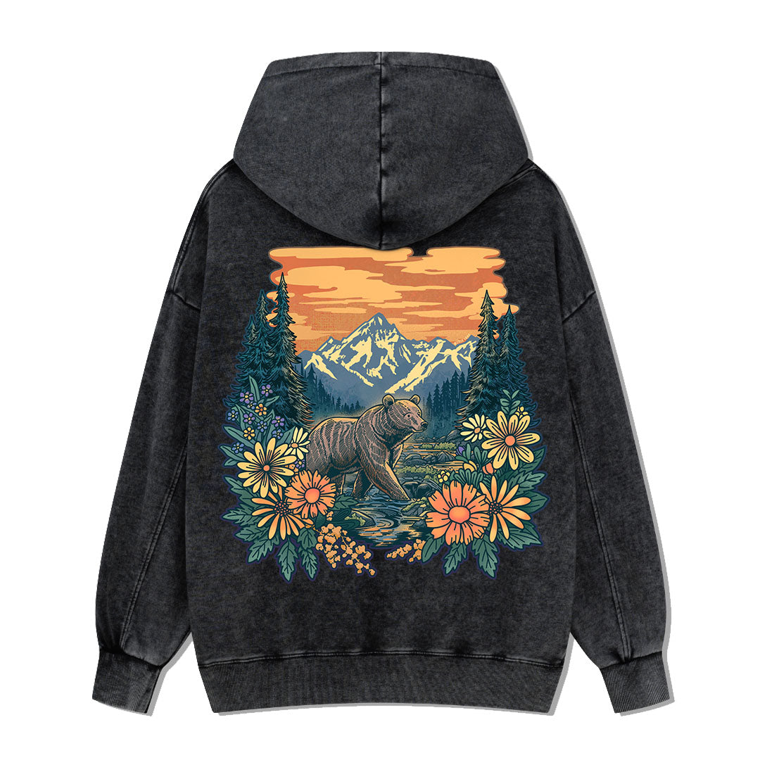 Go Into Nature Back-printed Washed Hoodie