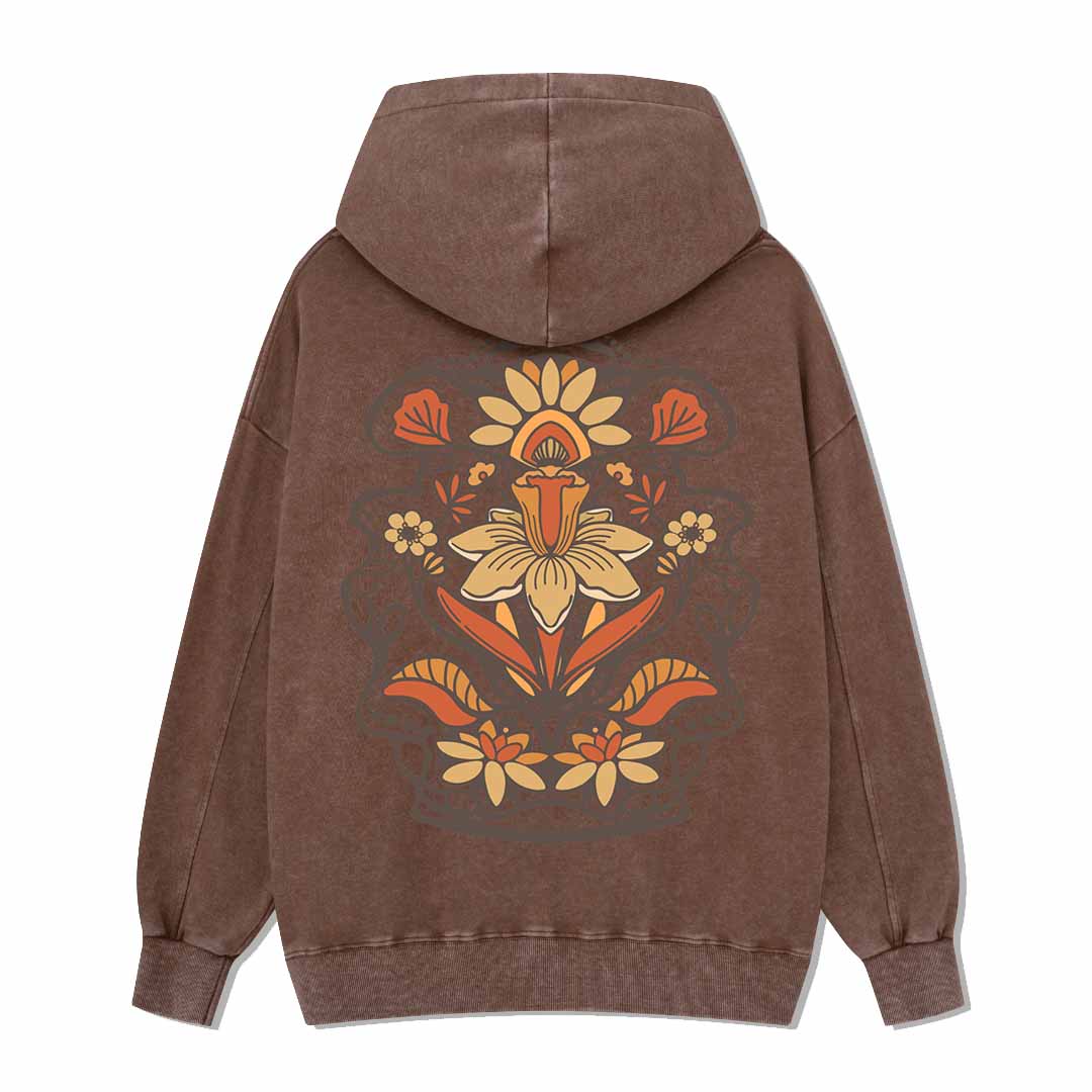 Spring Flower Back-printed Washed Hoodie