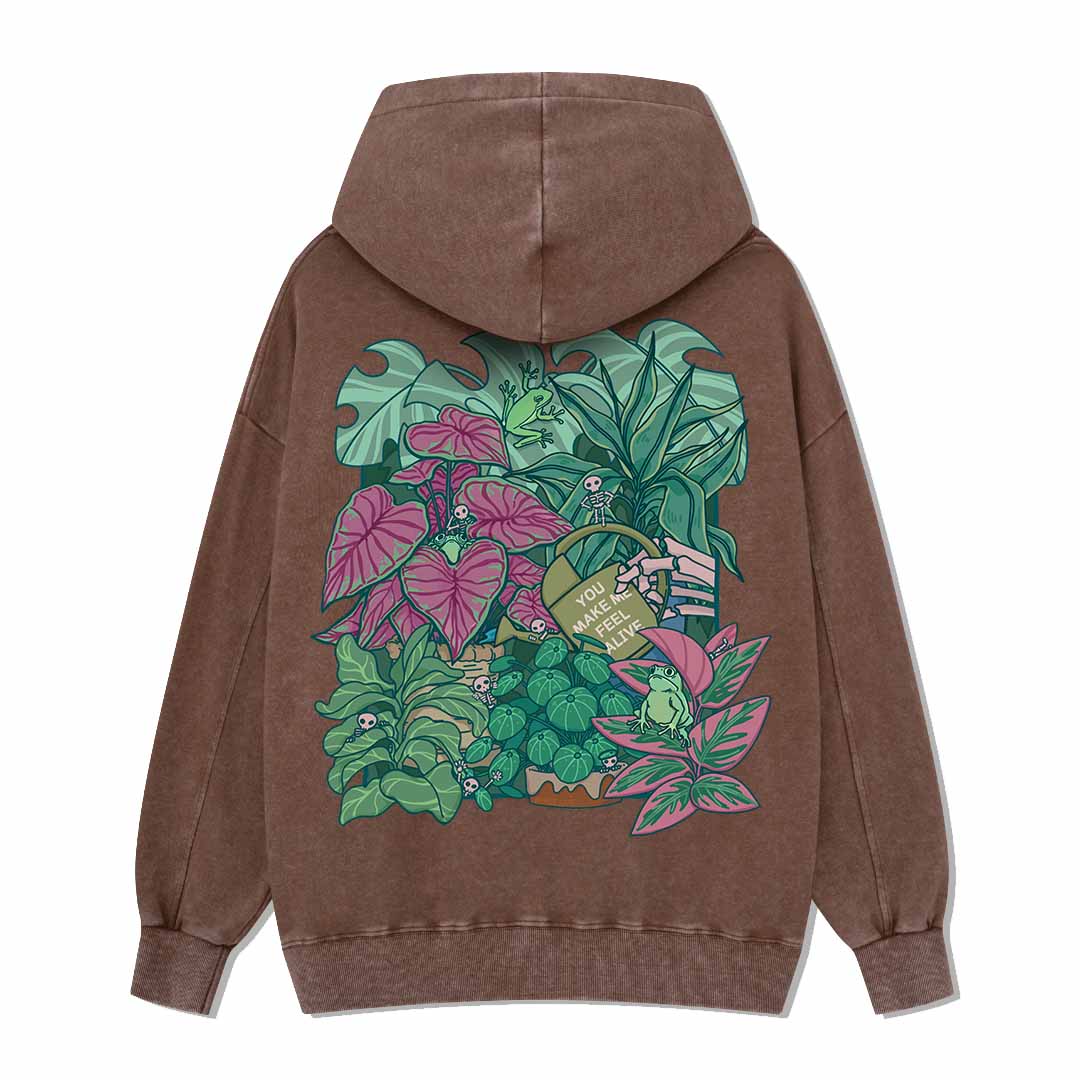 You Make Me Feel Alive Back-printed Washed Hoodie