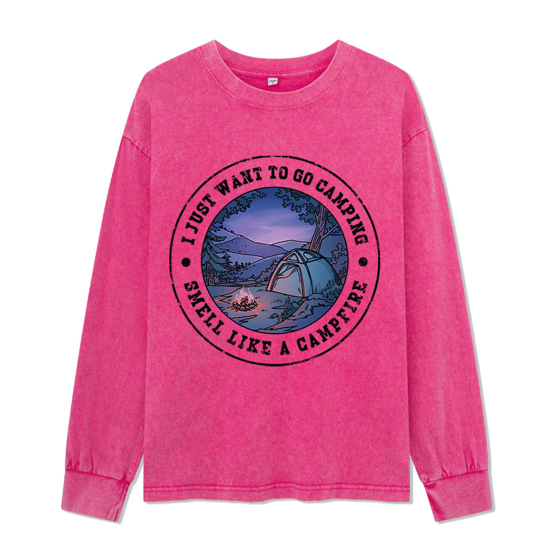 Just Want To Go Camping Washed Long Sleeve Top
