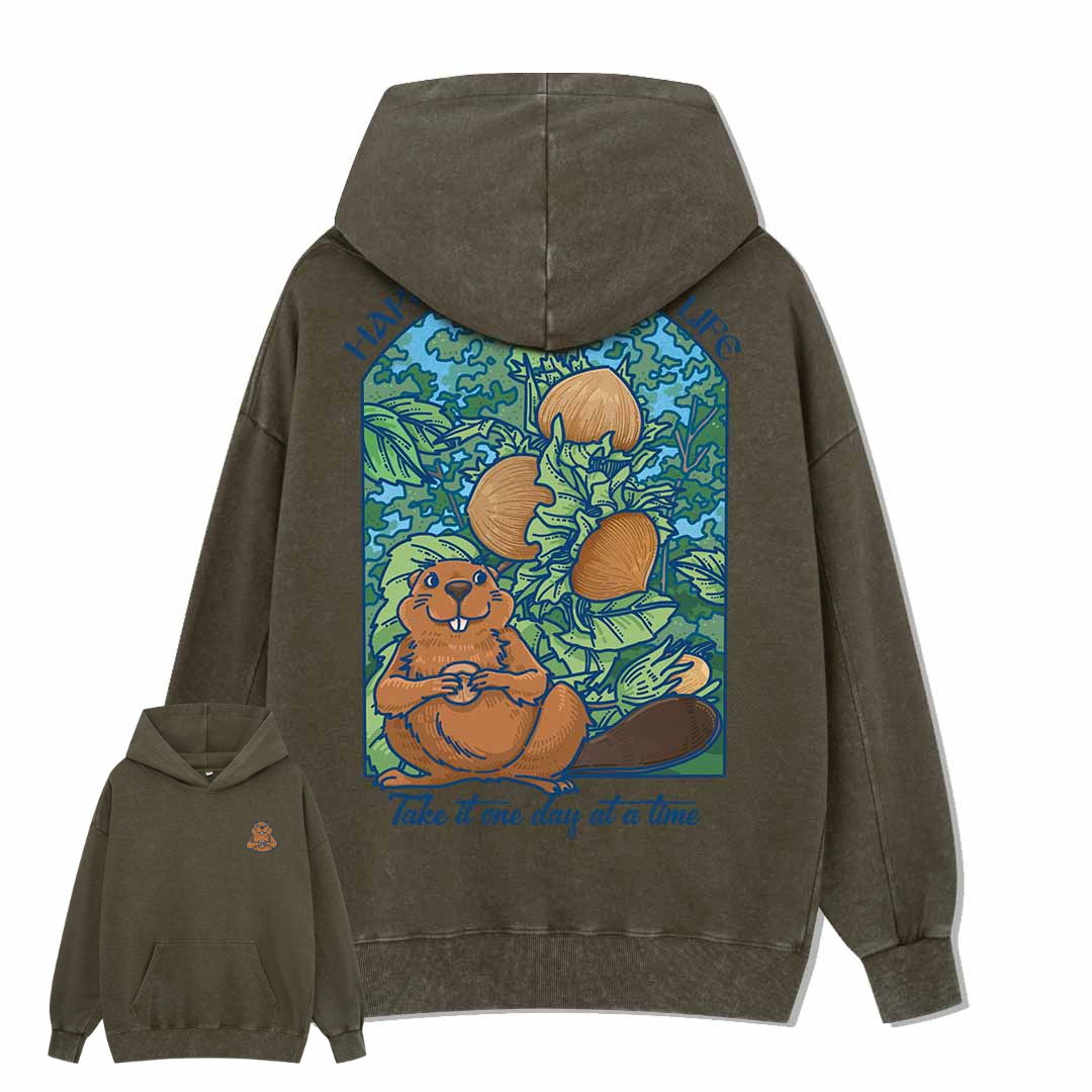 Happy Mind Happy Life Washed Hoodie