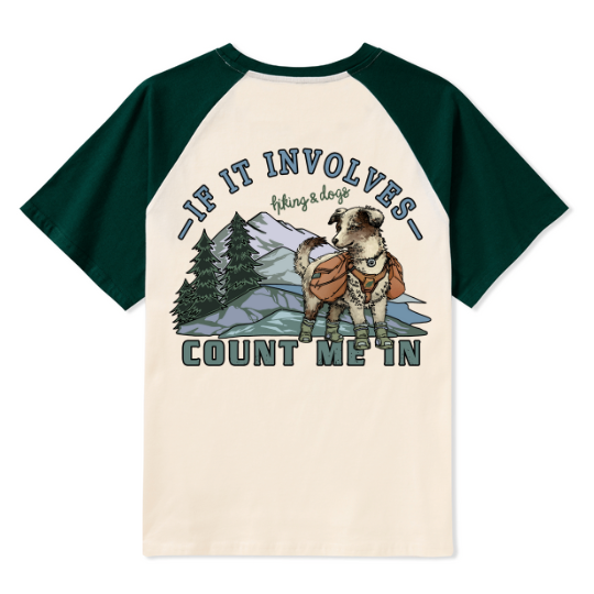 Hiking & Dogs Adventure Raglan Short Sleeve Top