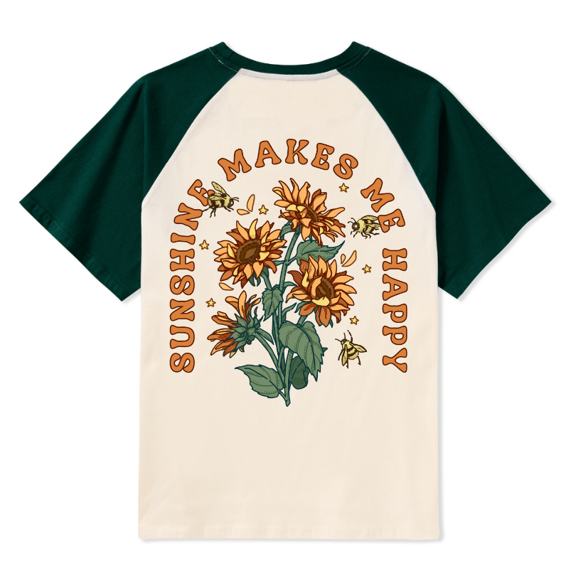 Freeleaf Sunshine Makes Me Happy Unisex Nature Inspired Raglan Sleeve Top
