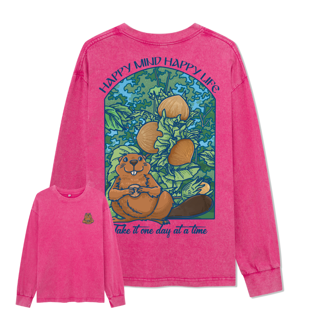Happy Mind Happy Life Washed Long Sleeve Top