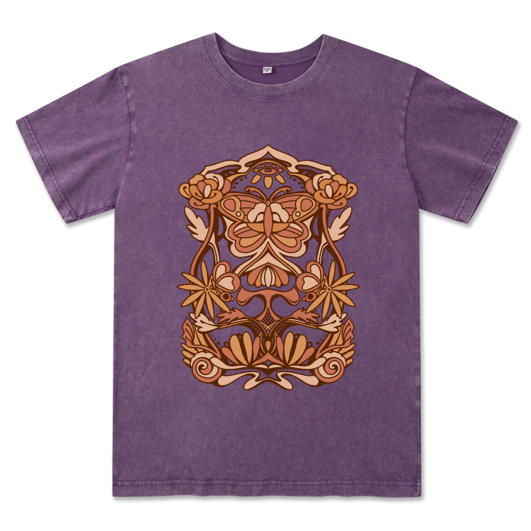 Spring Butterfly Front-printed Washed Tee