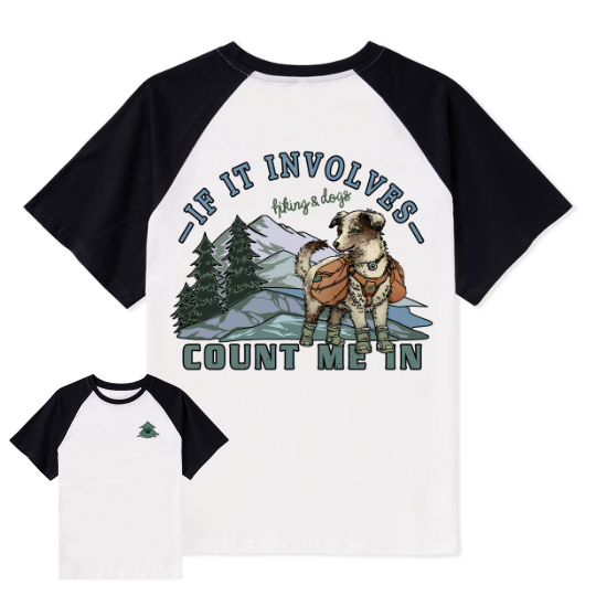 Hiking & Dogs Adventure Raglan Short Sleeve Top