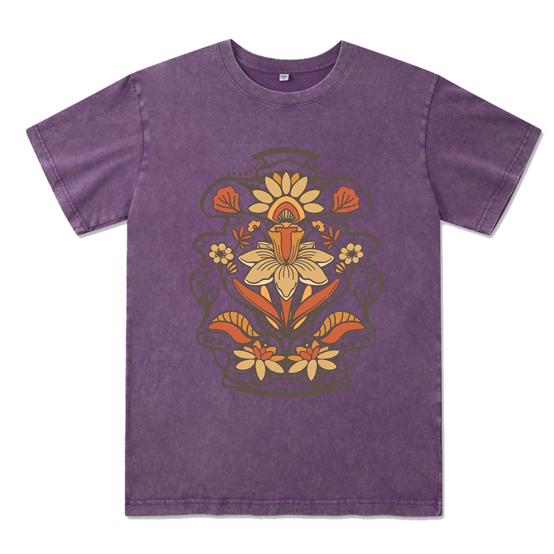 Spring Flower Front-printed Washed Tee