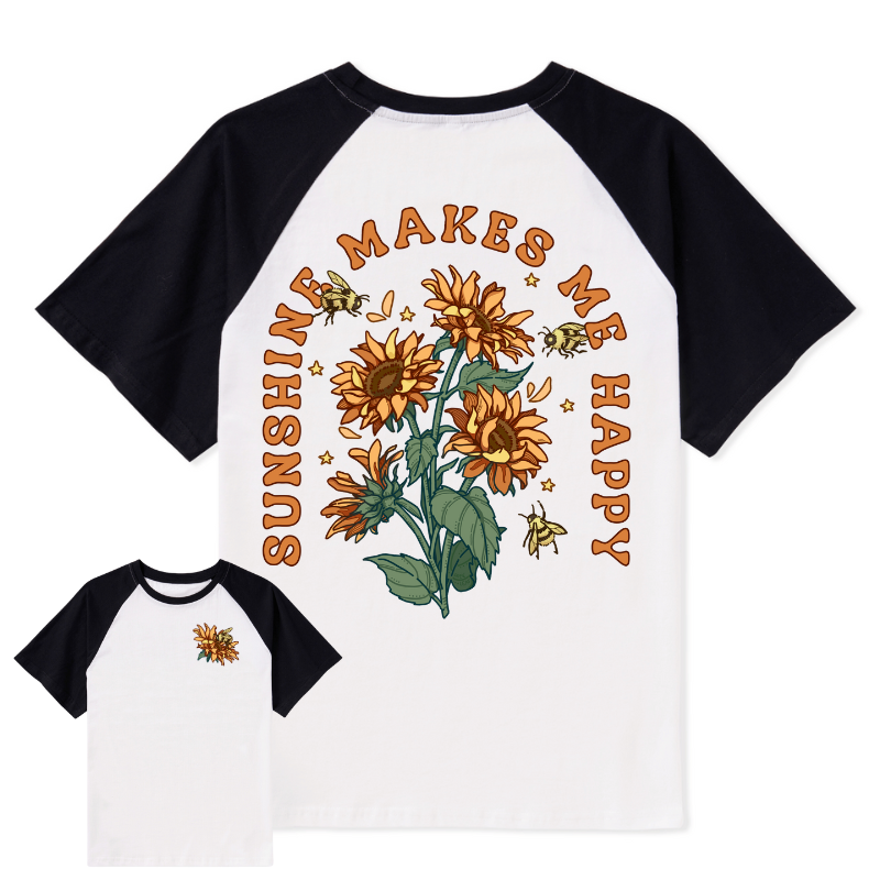 Freeleaf Sunshine Makes Me Happy Unisex Nature Inspired Raglan Sleeve Top