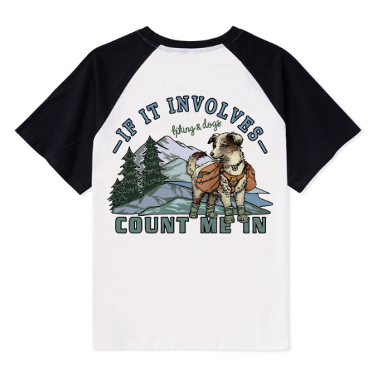 Hiking & Dogs Adventure Raglan Short Sleeve Top