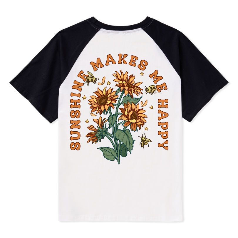 Freeleaf Sunshine Makes Me Happy Unisex Nature Inspired Raglan Sleeve Top