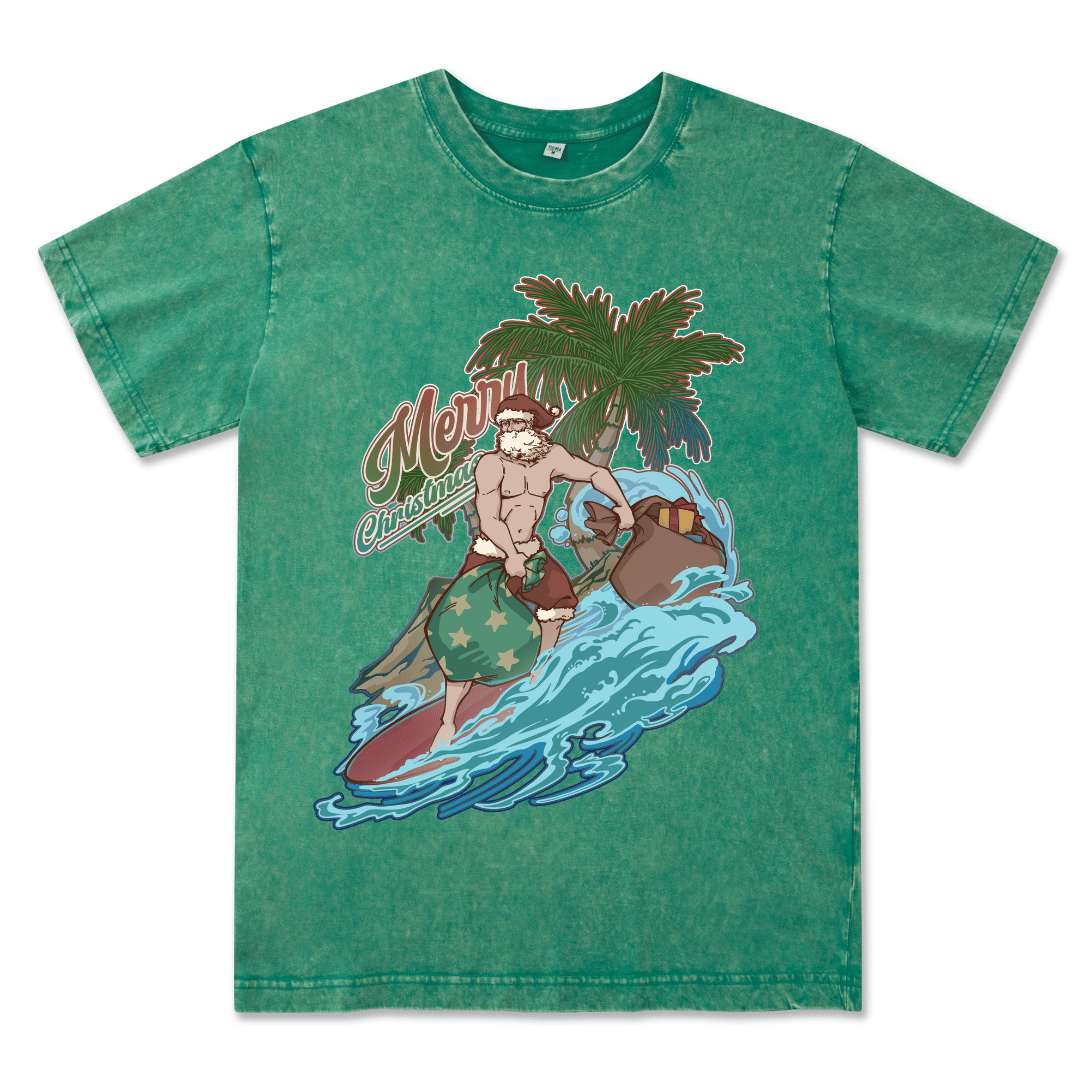 Santa Claus Surfing Washed Tee