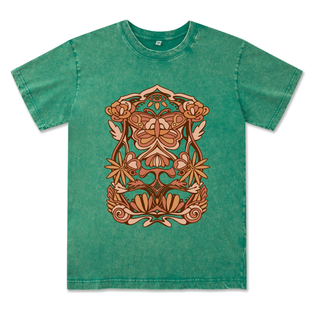 Spring Butterfly Front-printed Washed Tee