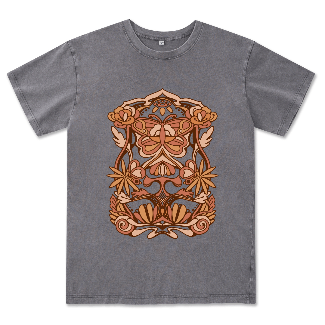 Spring Butterfly Front-printed Washed Tee