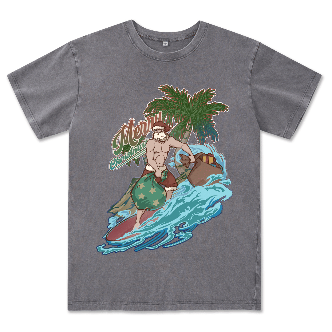 Santa Claus Surfing Washed Tee