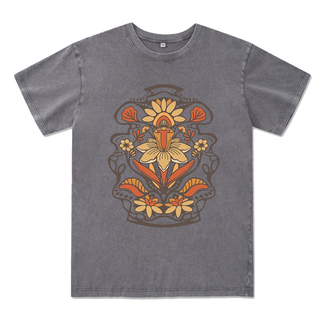 Spring Flower Front-printed Washed Tee