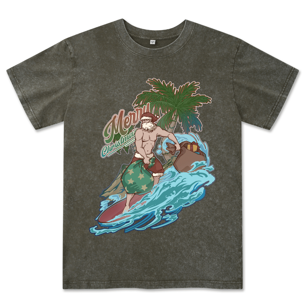 Santa Claus Surfing Washed Tee