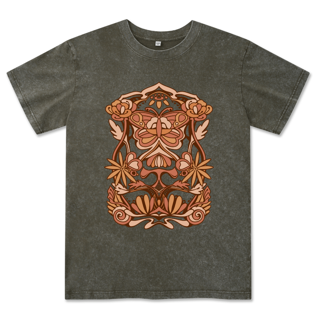 Spring Butterfly Front-printed Washed Tee