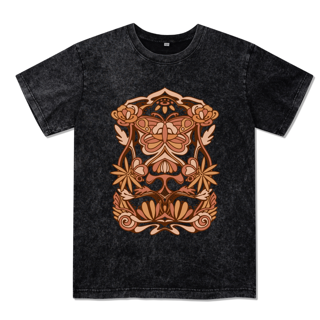 Spring Butterfly Front-printed Washed Tee
