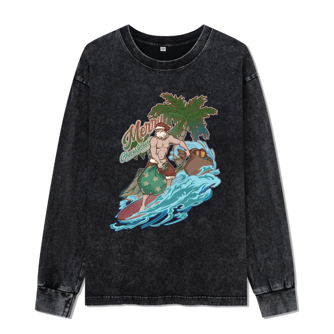 Santa Claus Surfing Washed Long Sleeve Top