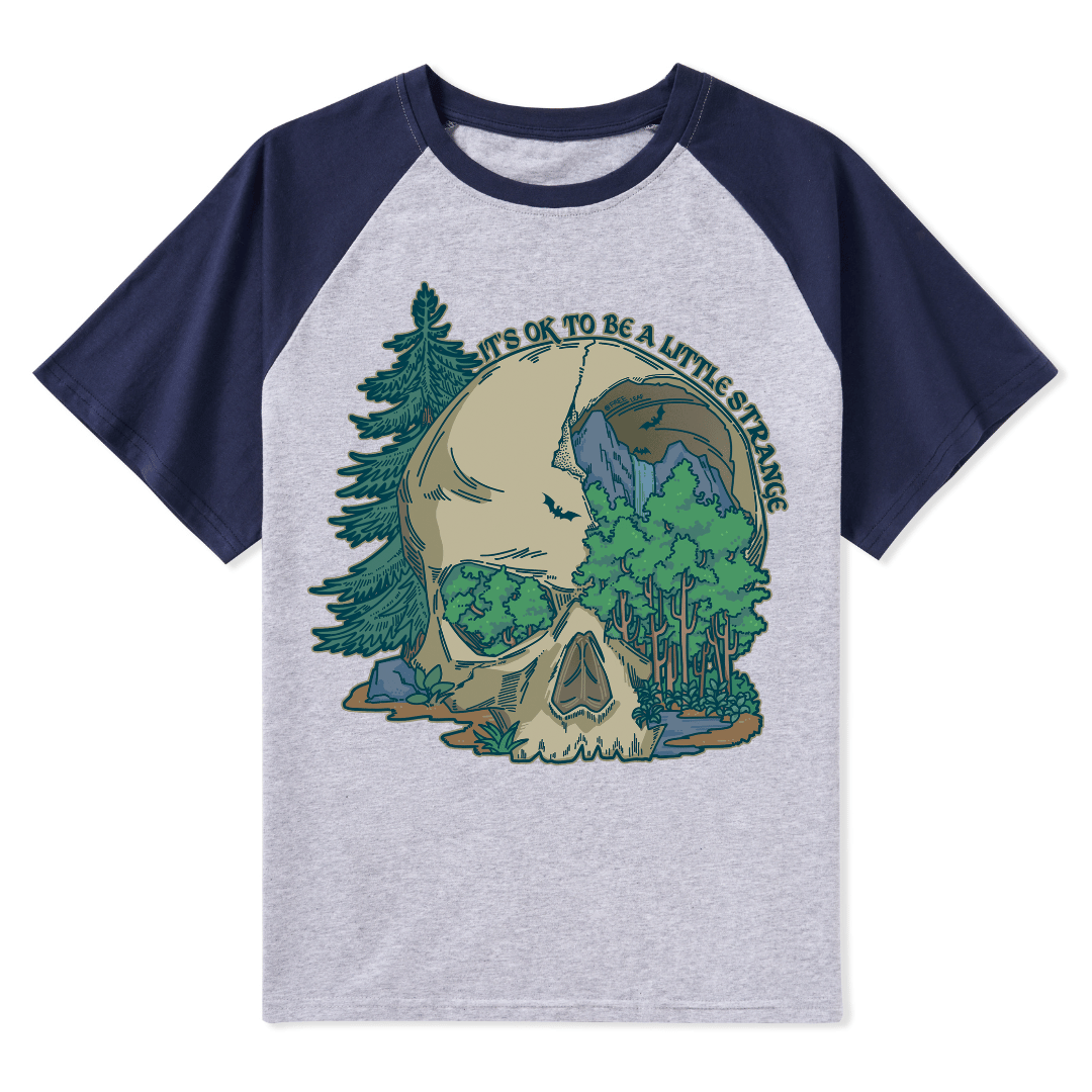 Skull Mountain Front-printed Raglan Short Sleeve Top