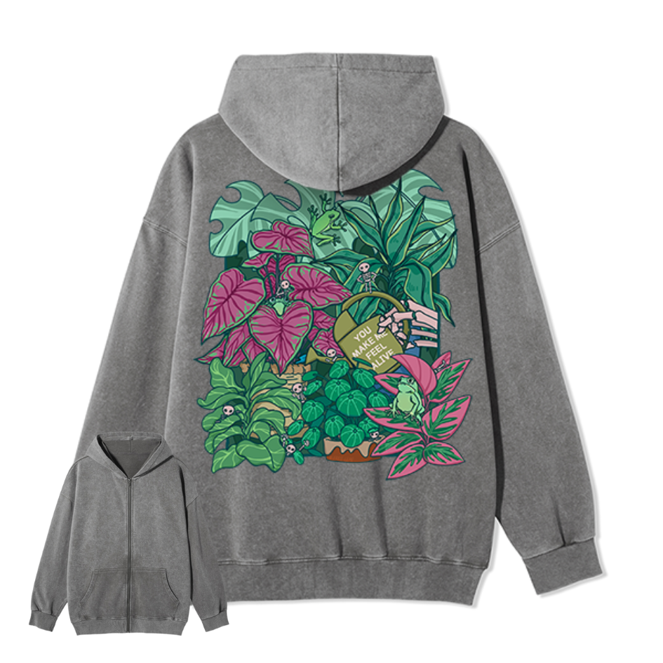 You Make Me Feel Alive Back-printed Washed Hoodie