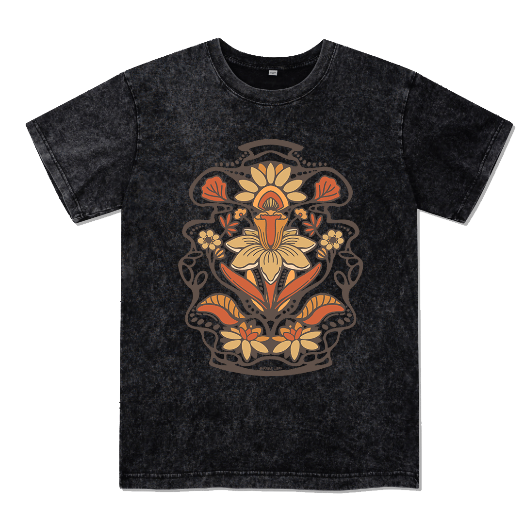 Spring Flower Front-printed Washed Tee