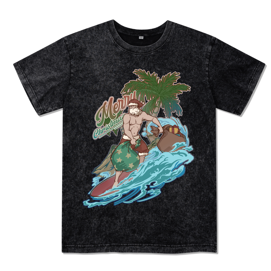 Santa Claus Surfing Washed Tee