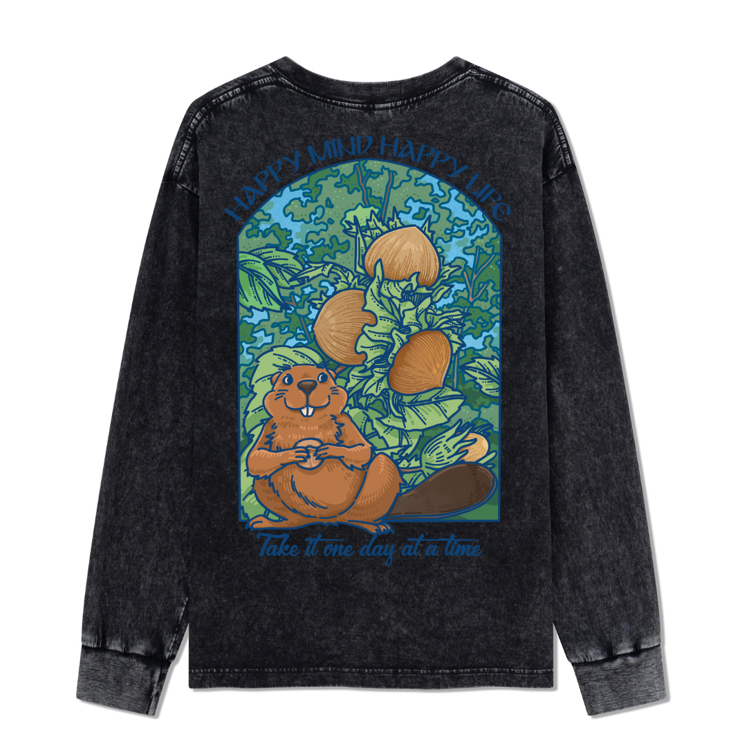 Happy Mind Happy Life Washed Long Sleeve Top