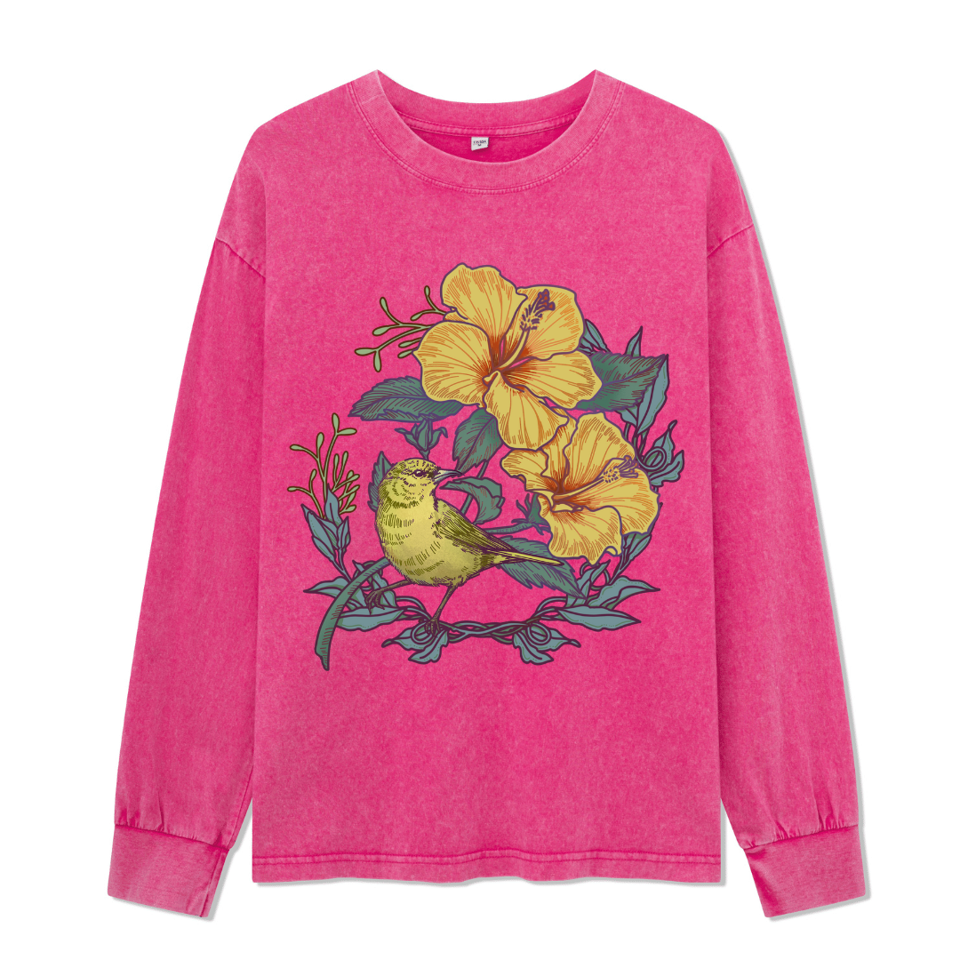 Amakihi Front-printed Washed Long Sleeve Top