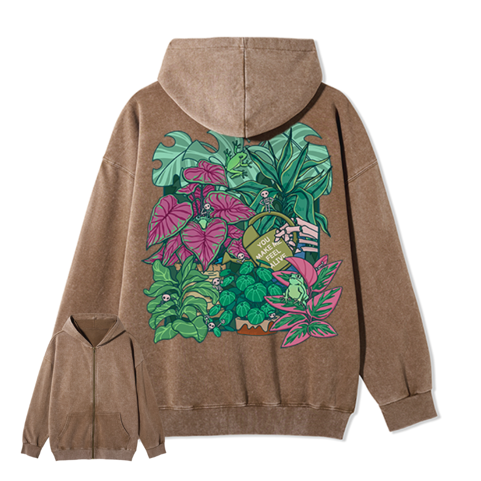 You Make Me Feel Alive Back-printed Washed Hoodie