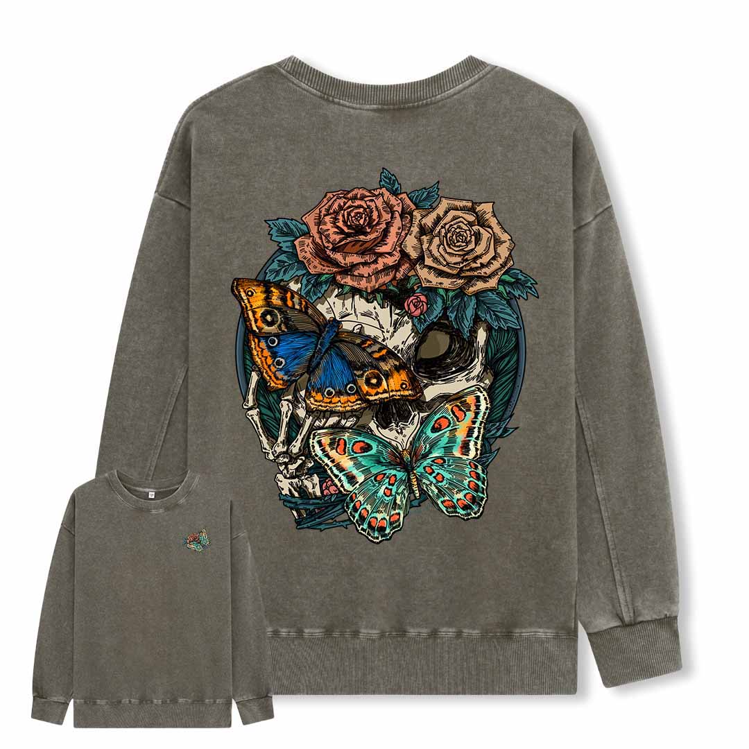 Floral Skull Washed Sweatshirt