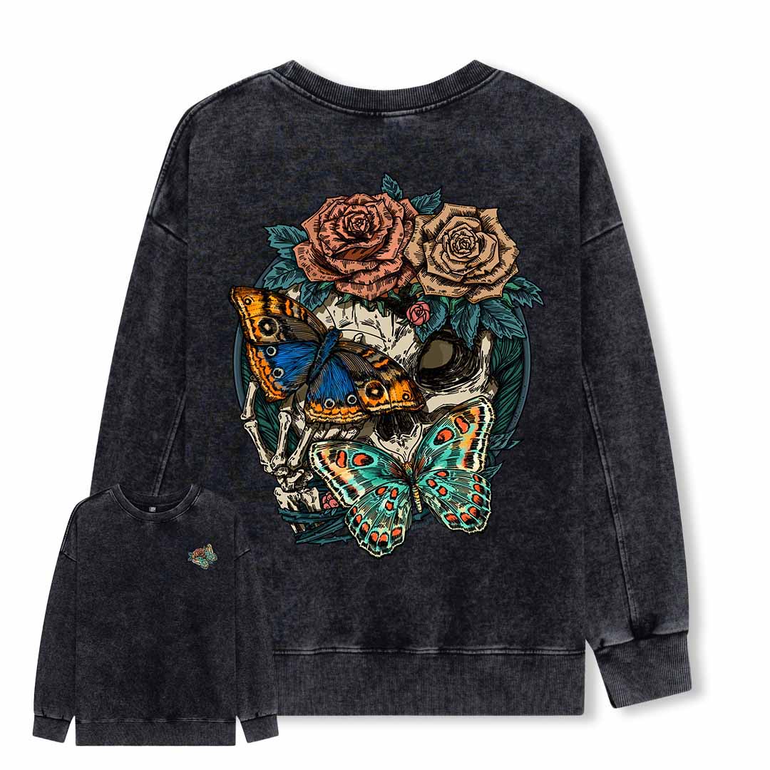 Floral Skull Washed Sweatshirt