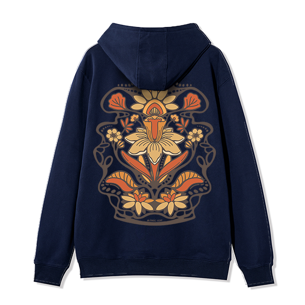 freeleaf-spring-flower-back-printed-unisex-fleece-full-zip-hoodie