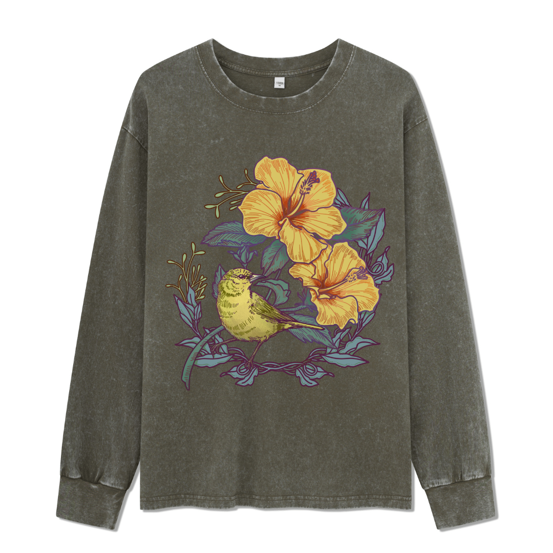 Amakihi Front-printed Washed Long Sleeve Top
