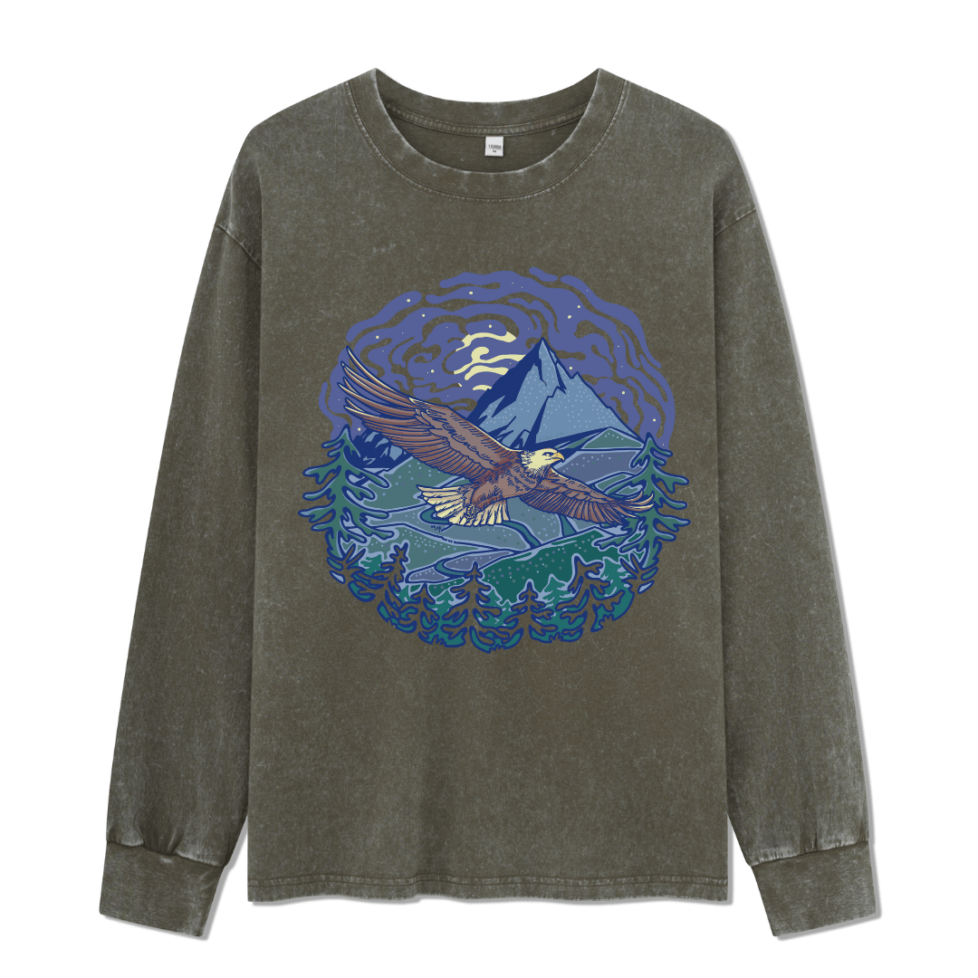 Yellowstone National Park Front-printed Washed Long Sleeve Top