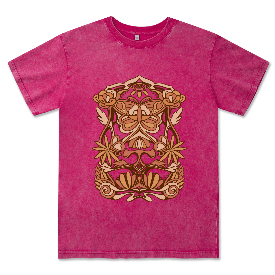Spring Butterfly Front-printed Washed Tee