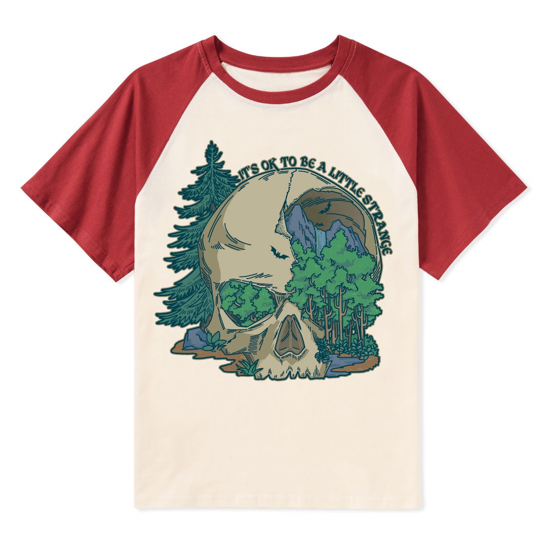 Skull Mountain Front-printed Raglan Short Sleeve Top
