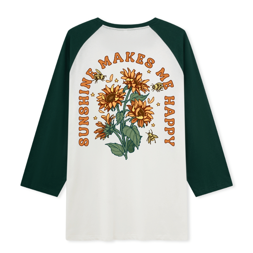 Freeleaf Sunshine Makes Me Happy Unisex Nature Inspired Raglan Sleeve Top